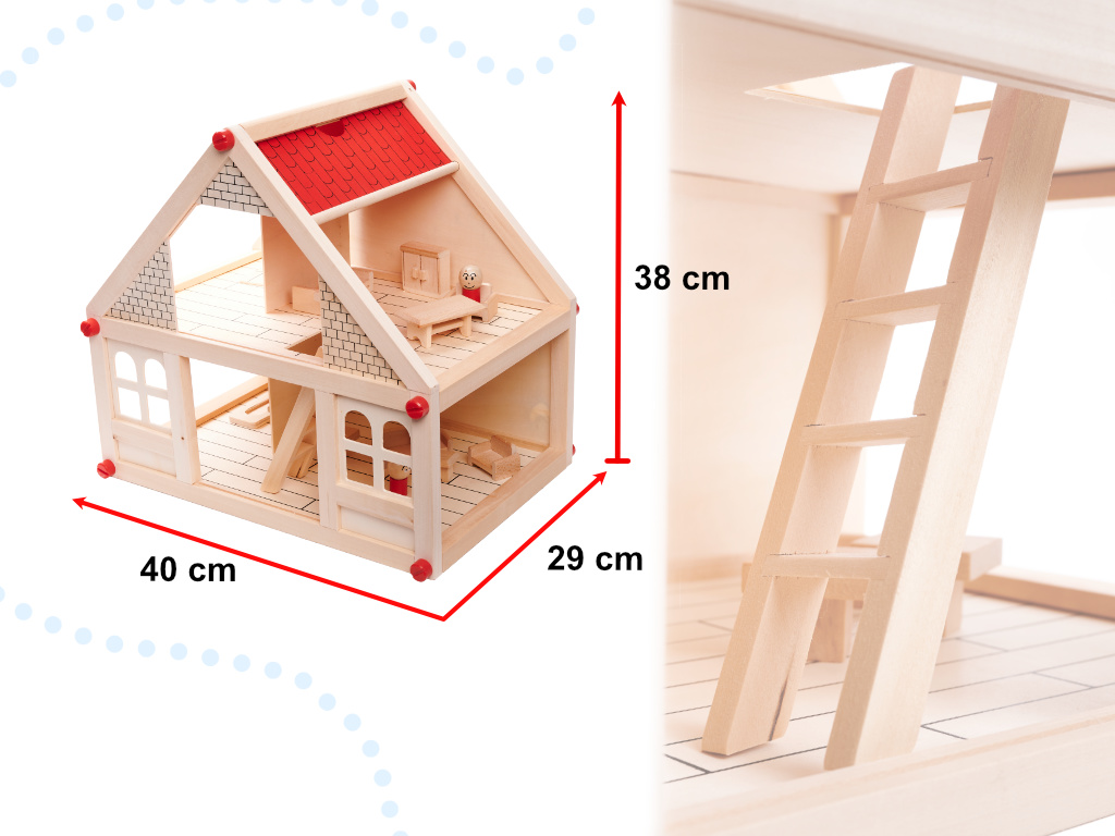 KX6486 Domek dla lalek drewniany + mebelki i ludziki 40cm 3