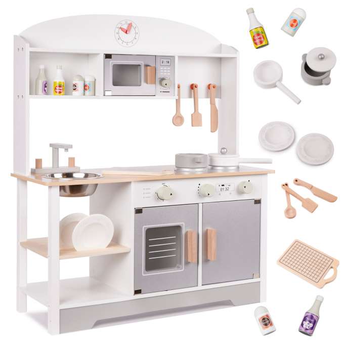 Medinė vaikiška virtuvė su priedais